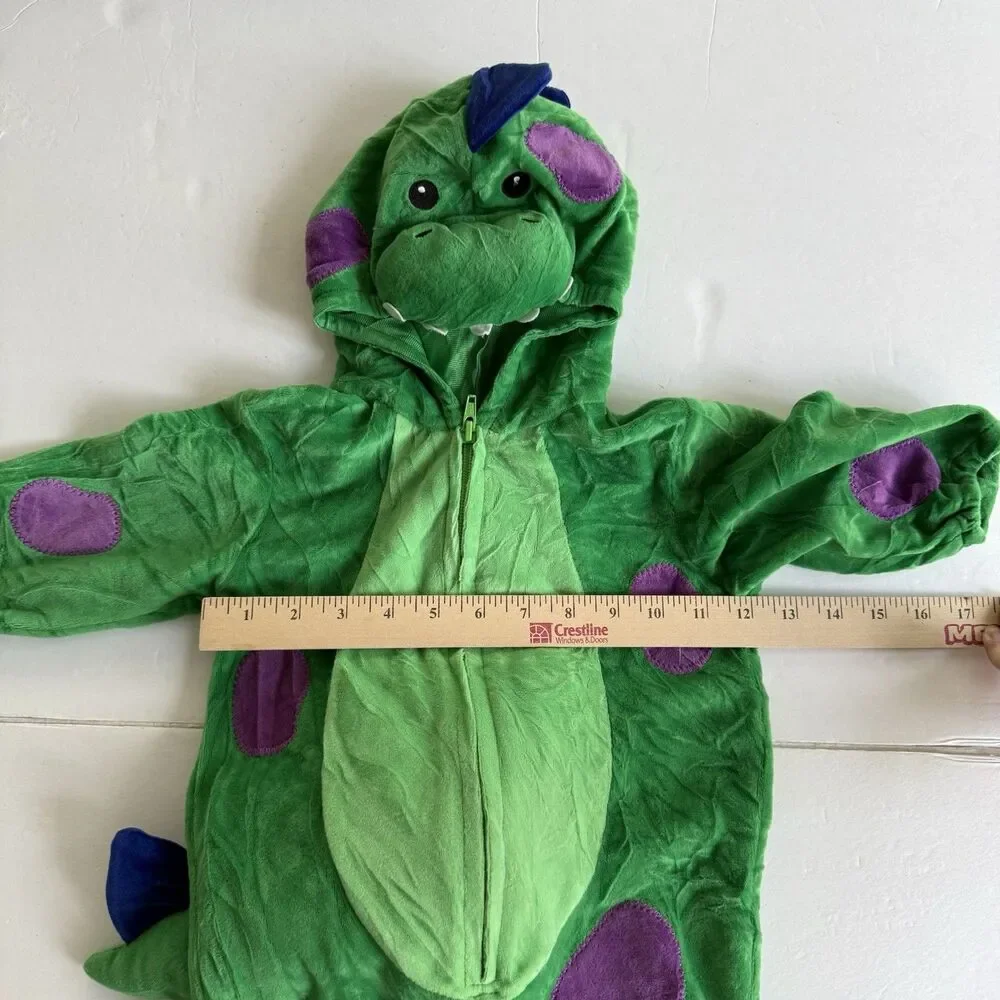 Toddler Green Purple Dragon Dinosaur Halloween Plush Costume Hooded Tail Sz 12M